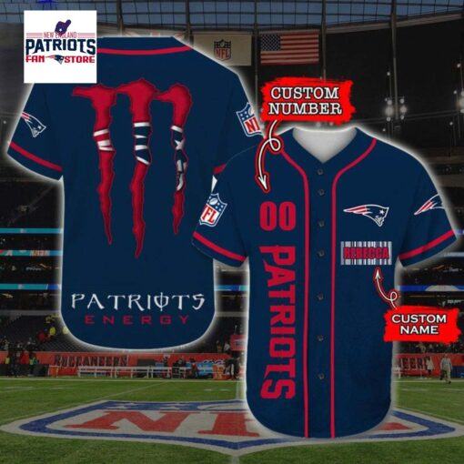 New England Patriots nfl Monster Energy Baseball Jersey Personalized 3d custom name number