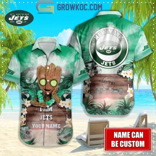 New York Jets NFL Hawaiian Groot Design Button Shirt