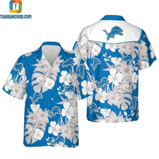 Nfl Detroit Lions Blue Silver Flower Trendy Hawaiian Shirt Aloha Shirt