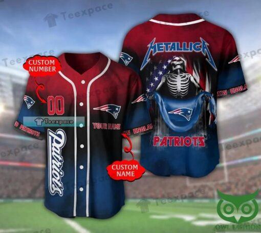 Personalized American Skeleton New England Patriots Baseball Jersey