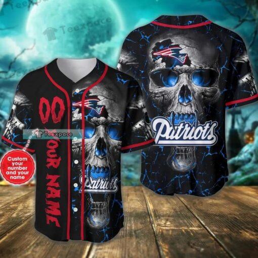 Personalized Blue Skull Honor New England Patriots Baseball Jersey