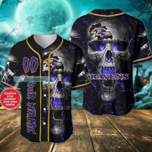 Personalized Crack Skull Pattern Baltimore Ravens Baseball Jersey