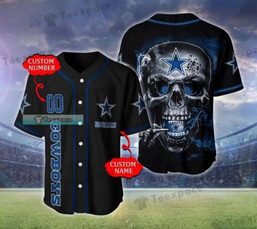 Personalized Dallas Cowboys Smoking Skull Baseball Jersey