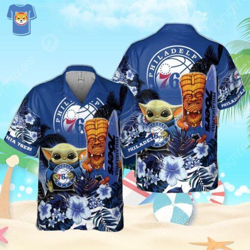 Philadelphia 76Ers Baby Yoda National Basketball 3D Association Hawaiian Shirt