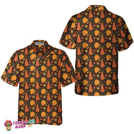 Pumpkin And Falling Leaves Hawaiian Shirt, Fall Thanksgiving Shirt, Gift For Thanksgiving Day