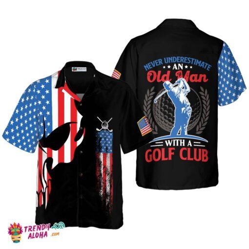 Skull Golf With American Flag Hawaiian Shirt