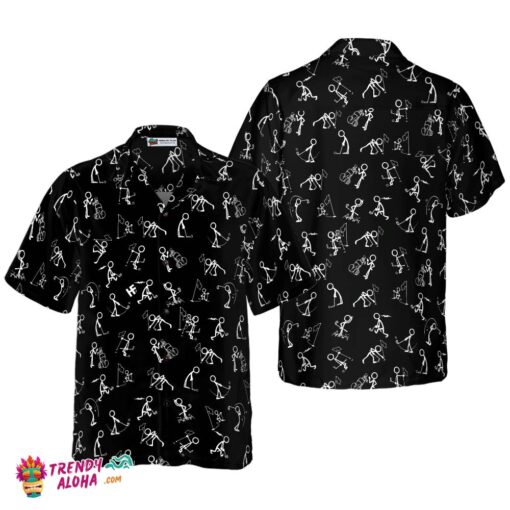 Stickfigures Playing Golf On Black Background Hawaiian Shirt