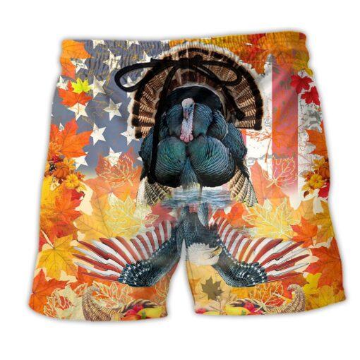 Thanksgiving America Happy Turkey Autumn Trendy Aloha Hawaiian shirt, Beach Shorts