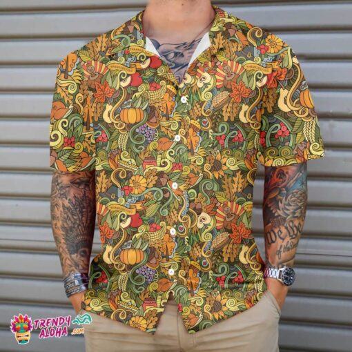 Thanksgiving Autumn Symbols Hawaiian Shirt, Unique Thanksgiving Shirt, Best Gift For Thanksgiving Day