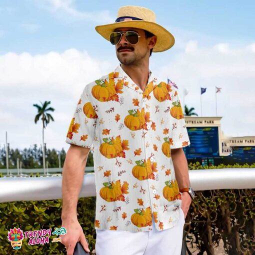 Thanksgiving Fall Leaves And Pumpkins Hawaiian Shirt, Funny Thanksgiving Shirt, Best Gift For Thanksgiving Day