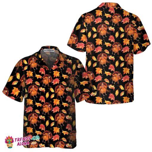 Thanksgiving Turkeys In Hats And Autumn Maple Leaves Hawaiian Shirt, Funny Turkey Shirt, Gift For Thanksgiving Day