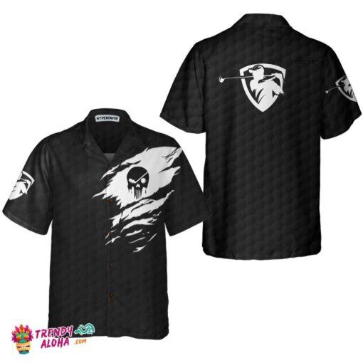 The Golf Skull Black Version Golf Hawaiian Shirt, Black And White Golf Shirt, Gift For Golfers