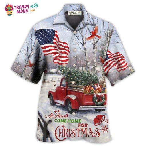 Truck All Hearts Come Home For Christmas Truck With Cardinal And Snow Hawaiian Shirt – Trendy Aloha