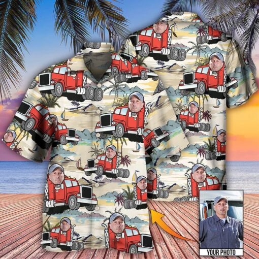 Truck Driver Tropical Beach Custom Photo Hawaiian Shirt