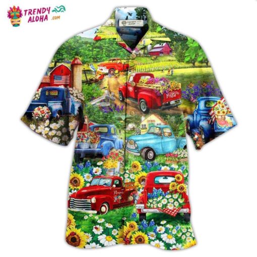 Truck Flower Pickup In The Flower Field Hawaiian Shirt – Trendy Aloha