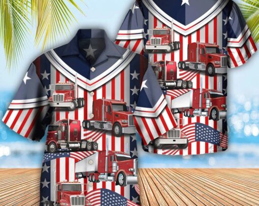Truck Usa Flag Trucker – Trendy Hawaiian Shirt, Beach Party Matching Shirt For MenWomen, Hawaiian Set Gift, Meaningful Birthday Presents.