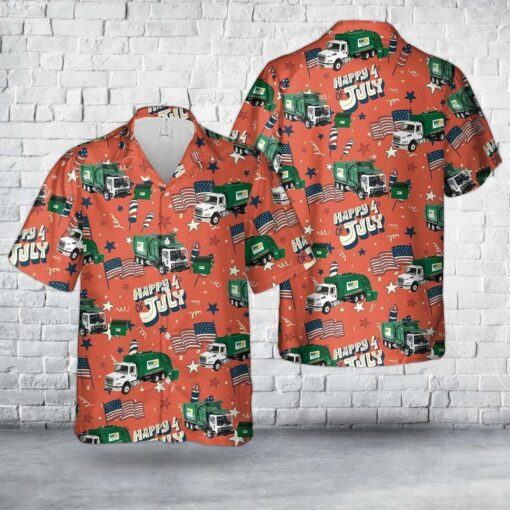 Waste Management Garbage Truck, 4Th Of July Trendy Hawaiian Shirt