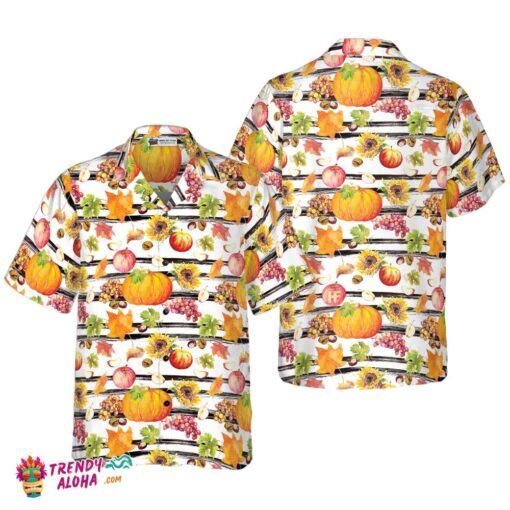 Watercolor Thanksgiving Vegetables With Black Stripes Hawaiian Shirt