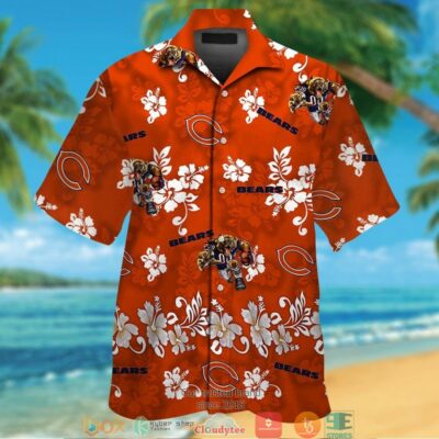 nfl Chicago Bears Hibiscus Orange Hawaiian Shirt for fans