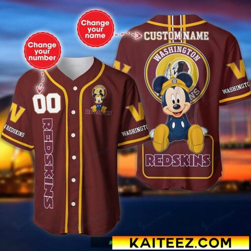 Custom Name And Number Disney Mickey Washington Redskins NFL Baseball Jersey