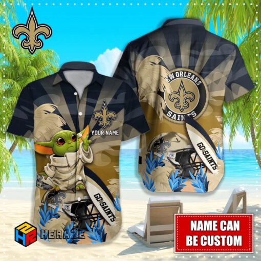 Custom Name New Orleans Saints NFL baby yoda Aloha Hawaiian Shirt for fan 2