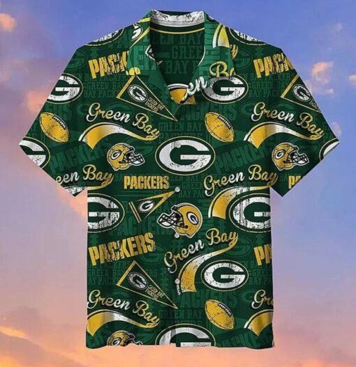 Green Bay Packers Hawaiian Graphic Print Short Sleeve Hawaiian Shirt