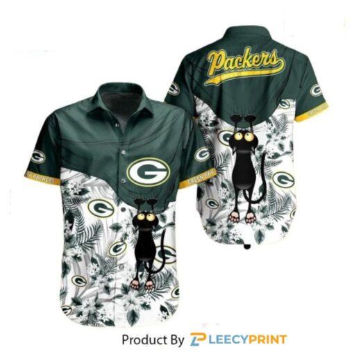 Green Bay Packers Hawaiian Shirt Black Cat Graphic Printed