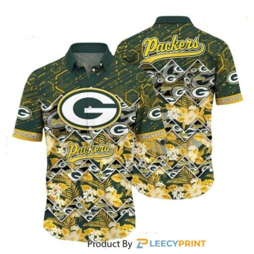 Green Bay Packers Hawaiian Shirt Graphic Tropical Pattern Printed Beach Shirt Summer