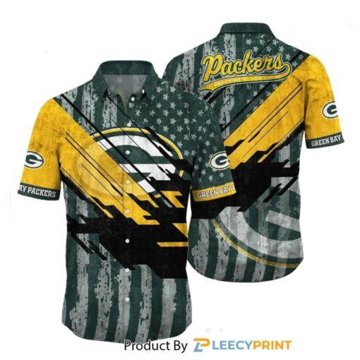 Green Bay Packers Hawaiian Shirt NFL Football Short American Flag Print