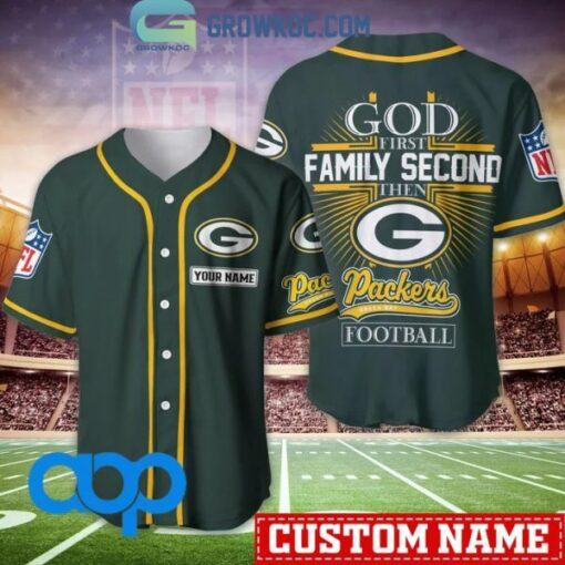 Green Bay Packers NFL Personalized God First Family Second Baseball Jersey