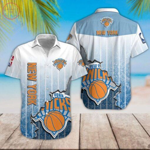 NBA New York Knicks Blue Gradient Scratch Hawaiian Shirt