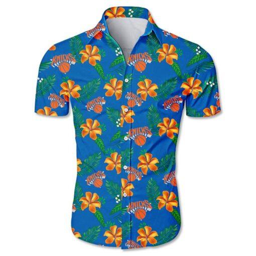 NBA New York Knicks Orange Blue Tropical Flowers Hawaiian Shirt