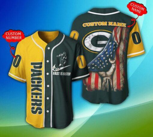 NFL Green Bay Packers Custom Name Number American Flag Baseball Jersey