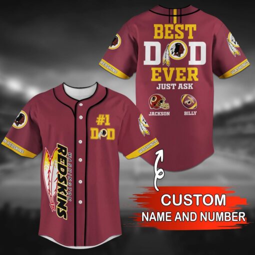 NFL Washington Redskins Custom Name Number #1 Best Dad Ever Baseball Jersey