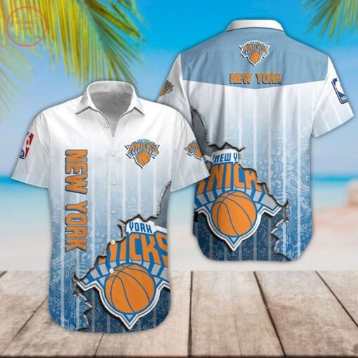 Nba New York Knicks Blue Gradient Scratch Trendy Hawaiian Shirt Aloha Shirt