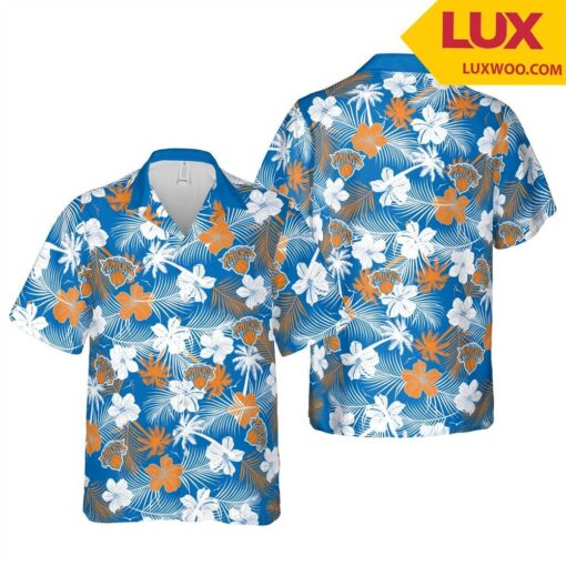 Nba New York Knicks Orange White Hibiscus Tropical Floweers Trendy Hawaiian Shirt Aloha Shirt