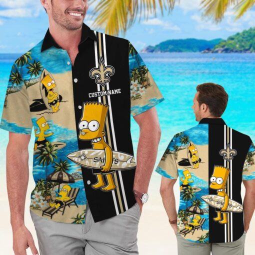 New Orleans Saints Simpsons Name Personalized Short Sleeve Button Up Tropical Hawaiian Shirt