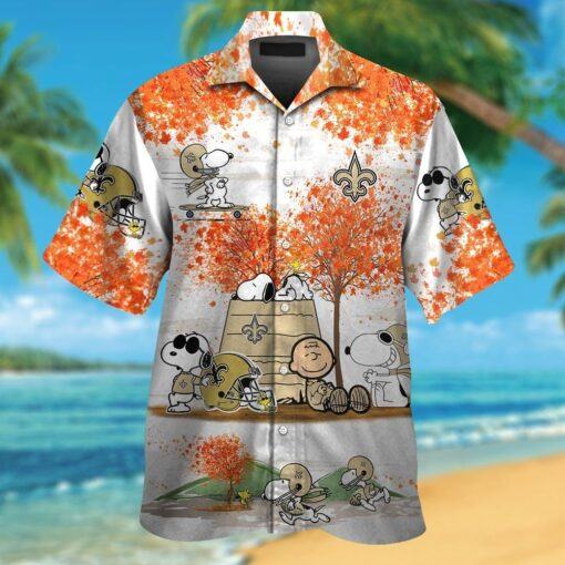 New Orleans Saints Snoopy Autumn Short Sleeve Button Up Tropical Hawaiian Shirt