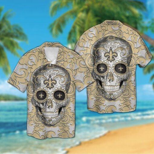 New Orleans Saints Sugarskull Short Sleeve Button Up Tropical Hawaiian Shirt
