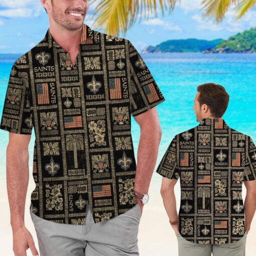 New Orleans Saints Summer Commemorative Short Sleeve Button Up Tropical Hawaiian Shirt