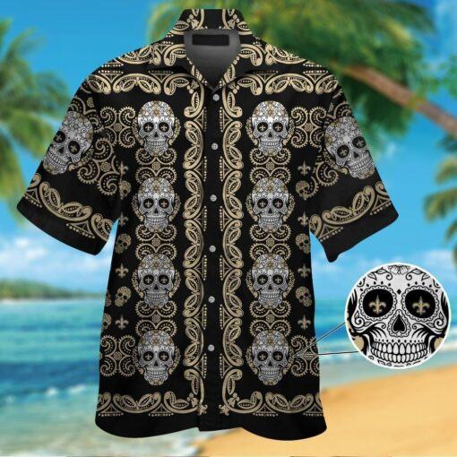 New Orleans Saintsskull Short Sleeve Button Up Tropical Hawaiian Shirt VER01