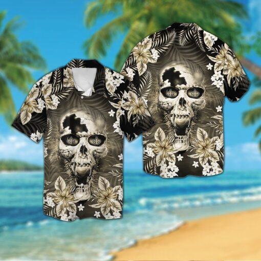 New Orleans Saintsskull Short Sleeve Button Up Tropical Hawaiian Shirt VER02