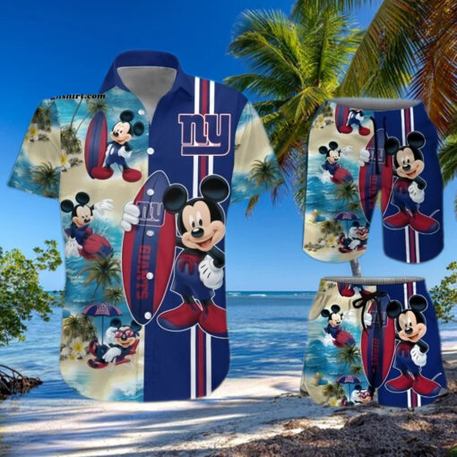 New York Giants Mickey Mouse Surfing On The Beach All Over Print Combo Hawaiian Shirt And Beach