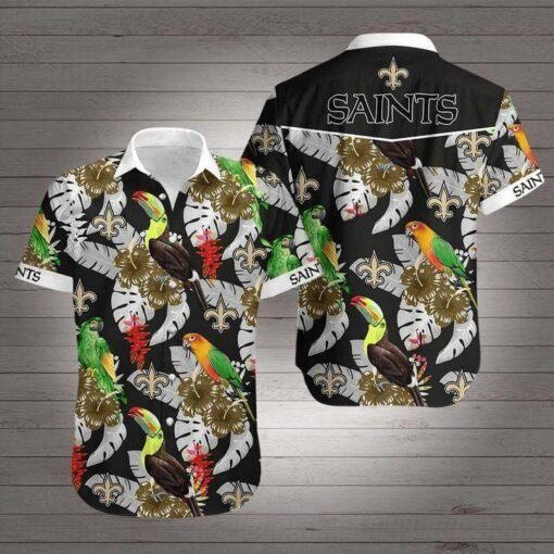 Nfl New Orleans Saints Parrot Above Flower Trendy Hawaiian Shirt Aloha Shirt