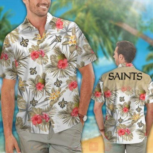 Nfl New Orleans Saints Red Hiibscu Hawaiian Shirt