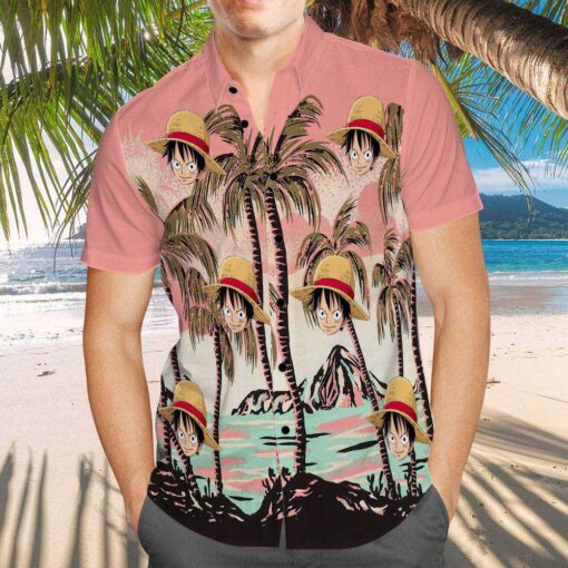 One Piece D.Luffy Merch Hawaiian Shirt Pink Coconut Grove hot Hawaiian Shirt