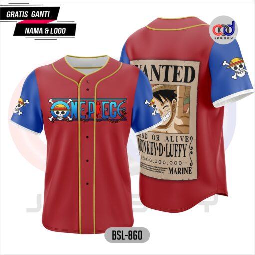 One Piece Monkey D. Luffy Wanted Poster baseball jersey red-edition