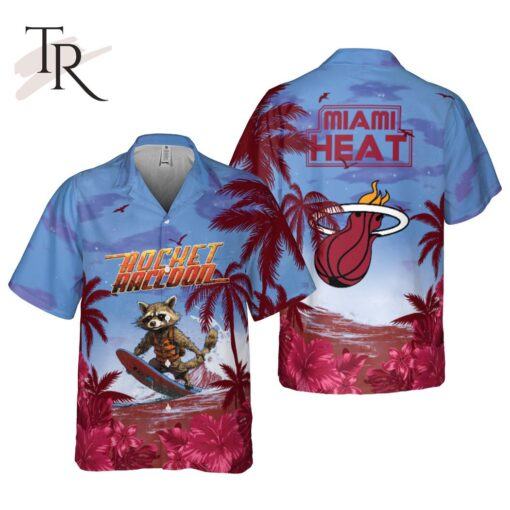 Rocket Raccoon And NBA Miami Heat Summer Pattern Print Hawaiian Shirt