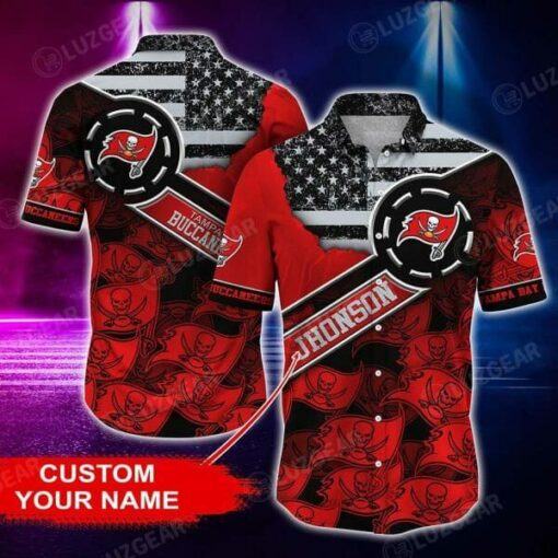 NFL Tampa Bay Buccaneers Custom Name Red Grey Hawaiian Shirt