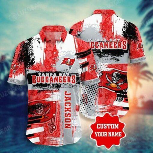NFL Tampa Bay Buccaneers Custom Name Red Grey New Design Hawaiian Shirt